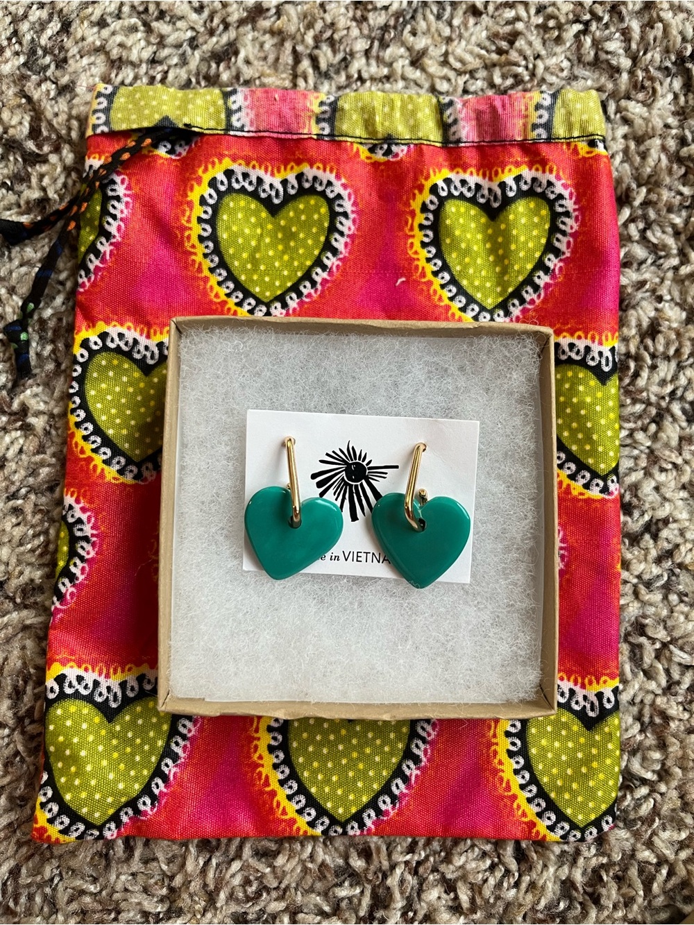 Noonday Collection Teal and Gold Heart Earrings